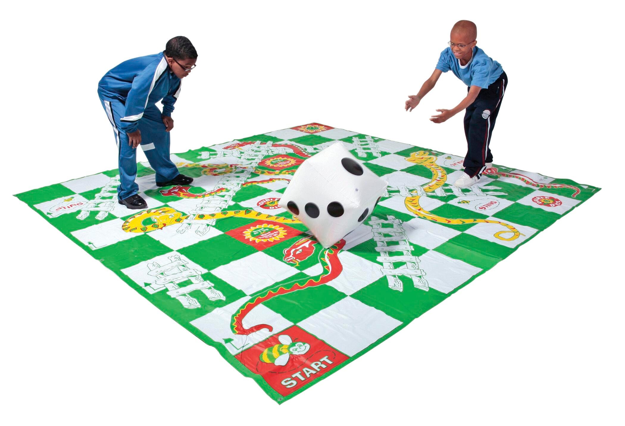 Image for DOM Giant Snakes & Ladders Game, Set Includes 1 Giant Mat, 8 Stakes and 1 Giant Inflatable Die from School Specialty